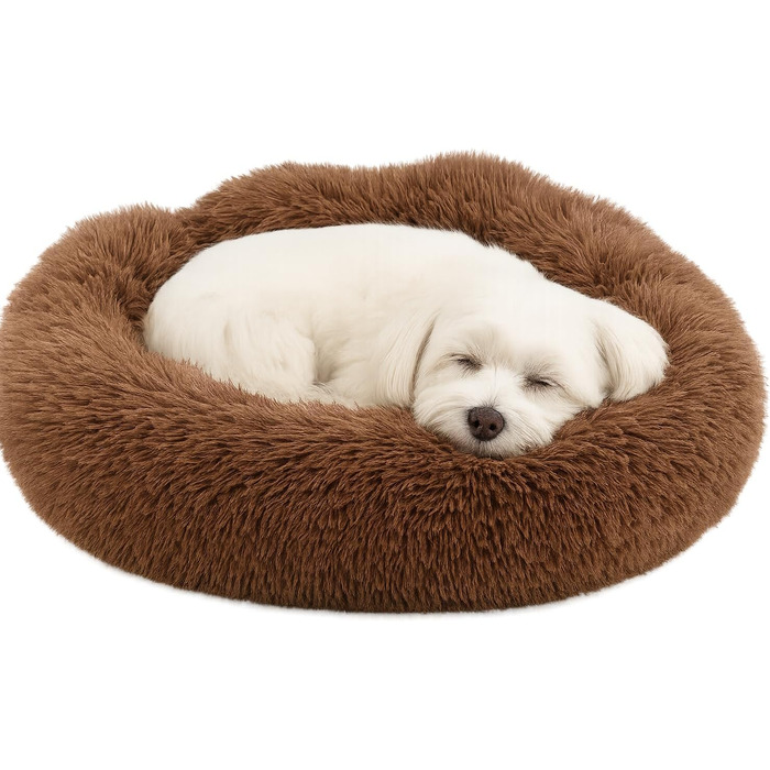 Крісло-лежанка для собак та котів Flamingo, м'яке, у вигляді подушки-донат, 55 см, колір мокко