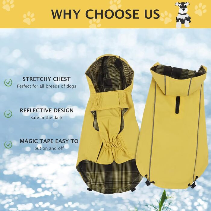 Водонепроникна куртка для собак Vejaoo з капюшоном, світловідбиваючі елементи, XL, жовта