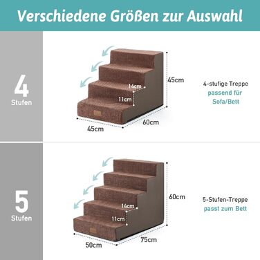 Сходинка для собак COZY KISS - для маленьких собак та котів, з нековзким покриттям, з високощільну шару, для ліжка, дивану, авто (Чорний & Білий, 7x0x60см, Шоколадний, 5, 75x50x60см)