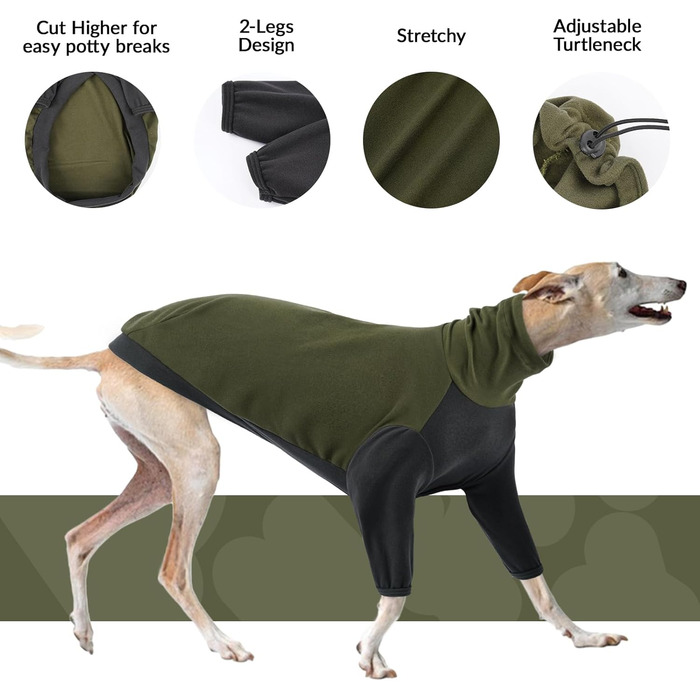 Теплий флісовий светр з високим коміром для грейхаундів, костюм, куртка, одяг для гальго, зимовий комбінезон, комфортний стиль для грейхаундів (Хакі, L)