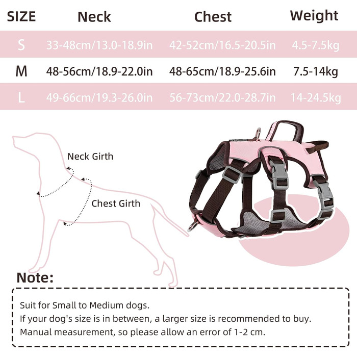 Нашийник для собак з двома ручками та кліпсами для повідків, анти-тяга, для собак середніх та маленьких порід, цуценят (чорний, рожевий)