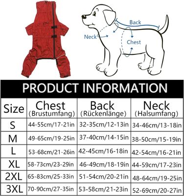 Водонепроникний дощовик для собак на 4 лапи з отвором для шлейки, червоний, XXXL