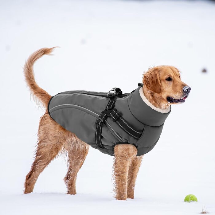 Теплий зимовий одяг для собак Citétoile: куртка з блискавкою, вітрозахисна, з відбиваючими смугами та нагрудником (сірий, M)