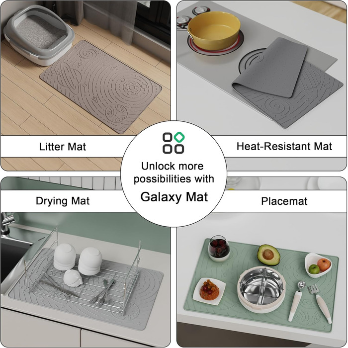 Підкладка під миску для собак та котів OHMO, 60x40 см, силіконова, неслизька, водонепроникна, бежева