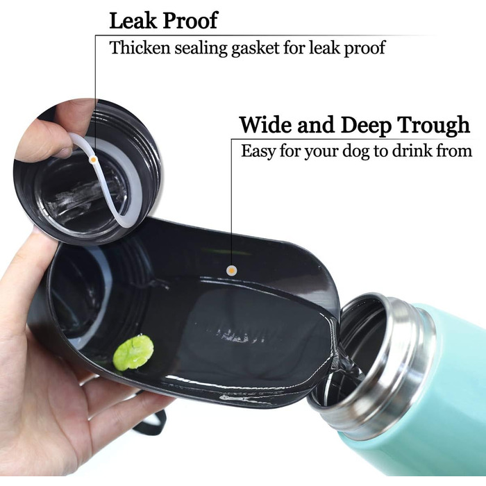 Водяна пляшка для собак VIVAGLORY Pawhike, 750 мл, нержавіюча сталь, блакитна - для прогулянок та подорожей