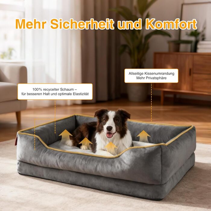 Ортопедичне собаче ліжко Zedelmaier для середніх та великих собак, 90x68x25 см, стійке до подряпин, з товстим матрацом, зручне, знімний чохол, темно-сірий колір