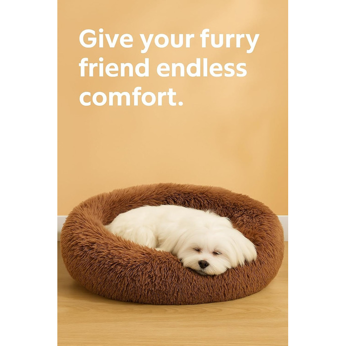 Крісло-лежанка для собак та котів Flamingo, м'яке, у вигляді подушки-донат, 55 см, колір мокко