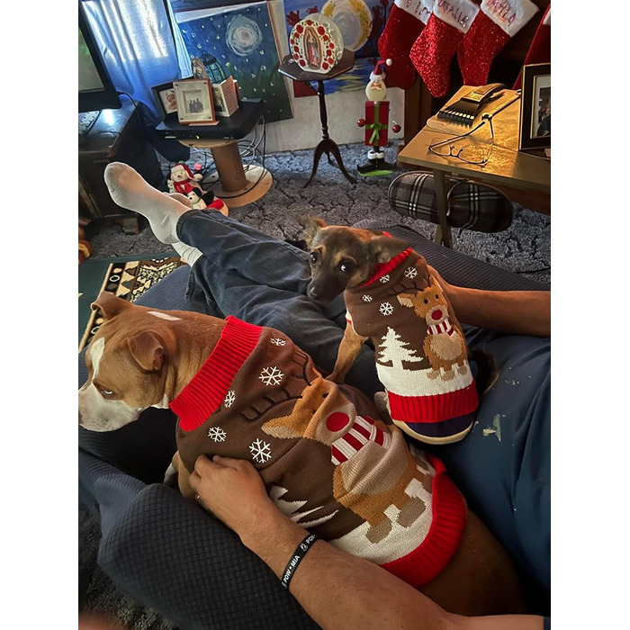 Пуловер для собак у стилі вінтаж, теплий і святковий: Різдво, Хелловін, Олень. Підходить для дрібних, середніх та великих собак (X-Large, коричневий)