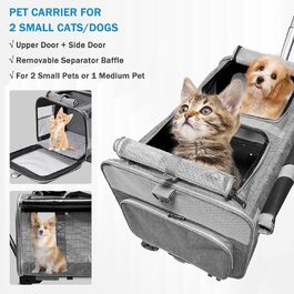 Транспортна переноска для котів та собак на 20 кг з 2 відділеннями, колесами та телескопічним ручками (сіра)