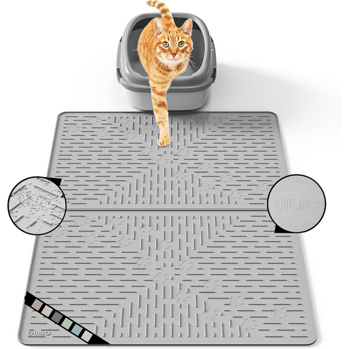 Килимок для котячого туалету OHMO з преміум-силікону 60x40 см, 2 шт., вологостійкий та BPA-free, легко чиститься, сірий (темно-сірий)