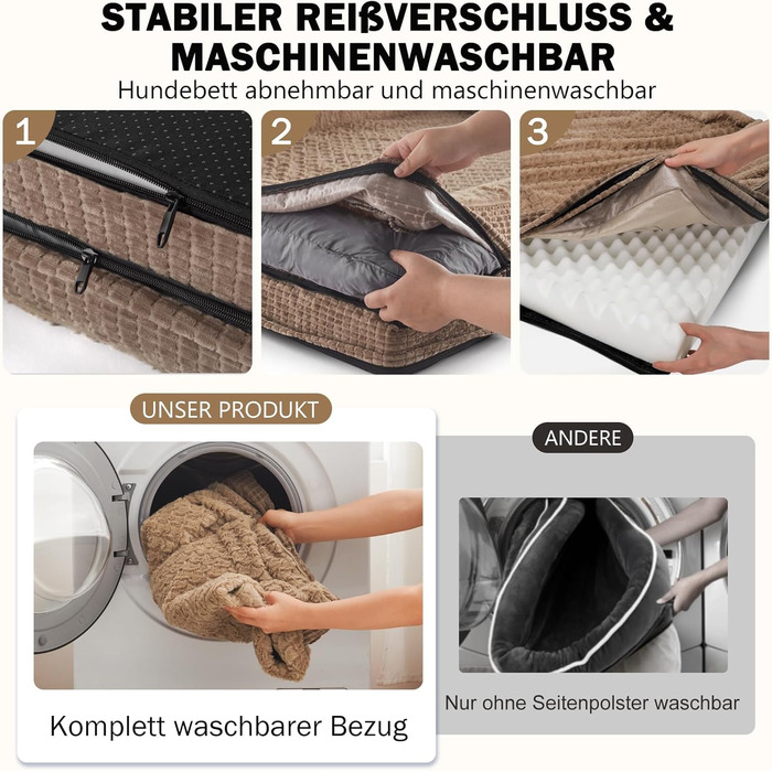 Ортопедичне ліжко для собак FURTIME, середнього та великого розміру, з піною з пам'яті, знімний та миючий кошик для собак, антиковзаючі ліжечка для собак, диван для собак з високим бортиком, 89 x 64 x 18 см (XL(107x81x19cm), Колір: Коричневий)