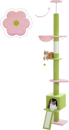 PAWZ Road Блум Котячий комплекс до стелі, регульований 216-273 см, з гамаками, будиночком і антистрічкою, рожевий