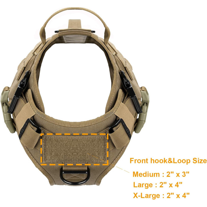 Тактична шлея для собак ICEFANG XL з 2 ручками, MOLLE, антипотяг, для нашивки, койот коричневий