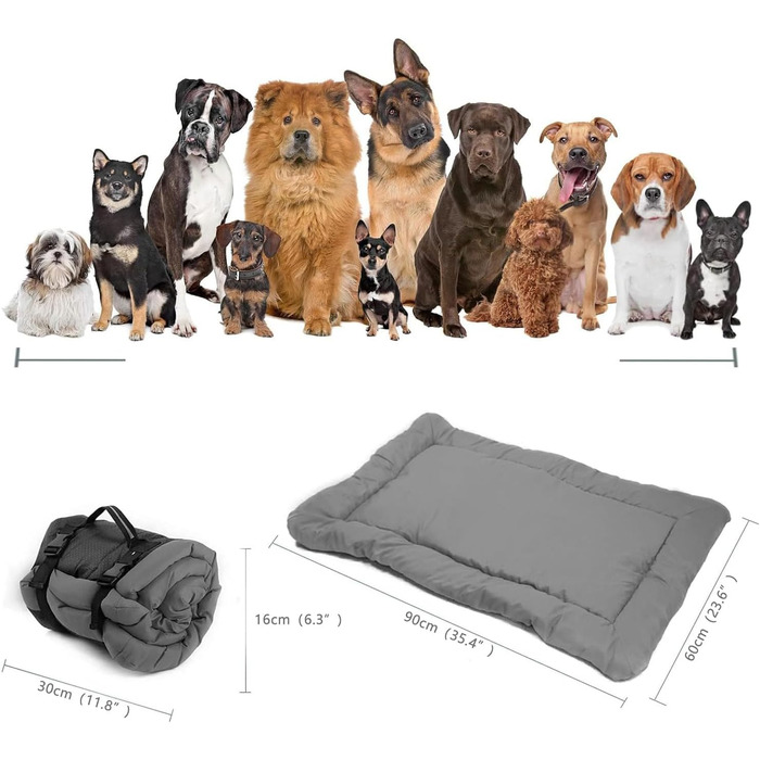 Портативне ліжко для собак Norhogo: водонепроникна килимок-матрац 90x60 см сірого кольору. Ідеально для подорожей, авто, будинку та на вулицю.
