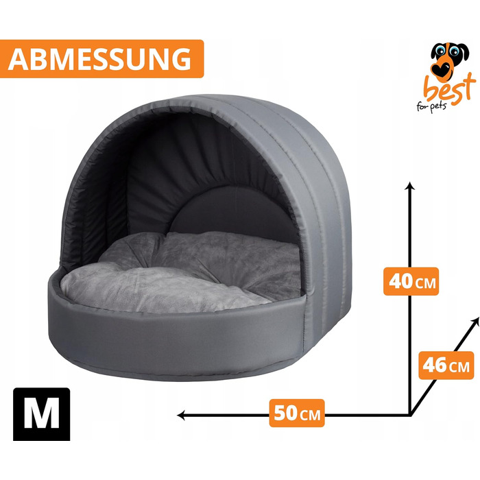 Лежанка для собак та котів | Крізьола для маленьких собак | Лежанка з ПВХ-покриттям, зйомний килимок (50x46 см, Темно-сірий)