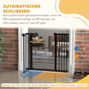 PawHut Door Gate Gate, Шлагбаум, 74-80/87-94 см, Сходові ворота для домашньої тварини, Ворота для собаки в т.ч. різні надставки, Захисні ворота без свердління, Метал, Пластик, Чорний | Аосом