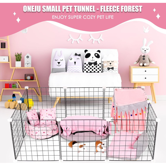 Туннель для морських свинок ONEJU, 2-сторонній, для гри, миючий, з блискавкою, рожевий та сірий