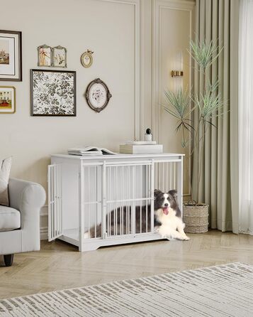 Клітка для собак Hzuaneri, 110 см, з 2 дверцятами, сучасний дизайн, для собак маленьких, середніх та великих (до 100 кг), білий колір, DFC84413W