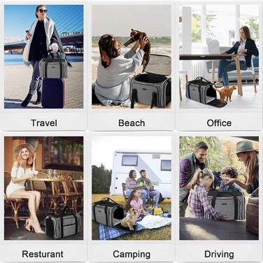 Сумка-переноска для котів та собак Baghler, сіра, середнього розміру, розширювана, складна, з підкладкою з флісу, для подорожей, схвалена авіаперевозниками
