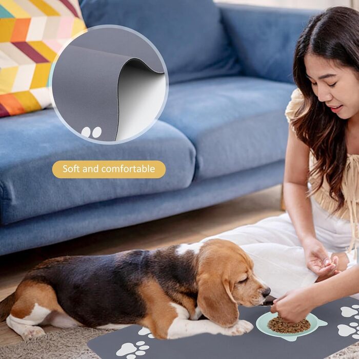 Килимок під миски для собак та котів, суперпоглинаючий, нековзний, миючий, 40x60 см (Сірий)