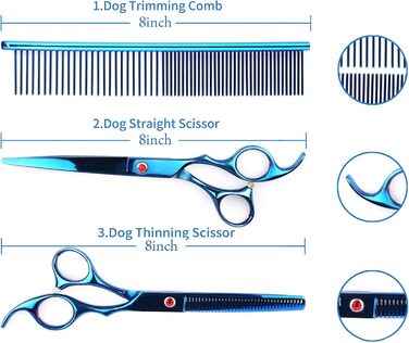 Набір професійних ножиць для грумінгу собак, ножиці для шерсті, ножиці для стрижки нігтів собак та котів (титан-покриття, нержавіюча сталь, 20.3 см)