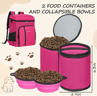 ANILD Рюкзак для собак, сумка для подорожей, TSA-сертифікована, з 2 мисками, органайзером, для походів, кемпінгу, рожевий