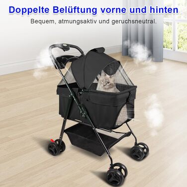 Візок для собак та котів OHMG Hundebuggy, до 25 кг, чорний, з сітчастим вікном та тримачем для напоїв