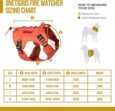 Тактичне обіднє для собак OneTigris Fire Watcher 2.0 з міцною металевою застібкою, ручкою, система кріплення OLLE-Klettsyste (L, Помаранчевий)