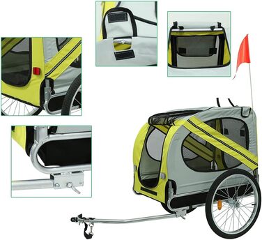 Фahrрадна причеп для собак, складний, Oxford Tuch, з відбивачами, 73x137x90 см, до 40 кг, червоно-чорний A (жовтий A)