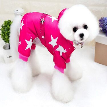 Зуєна - зимовий теплий куртка для собак маленьких порід з капюшоном, флісовою підкладкою та зірковим ремінцем. Водонепроникний костюм для собак, теплий одяг для собак, капюшон, пуловер, комбінезон для котів, цуценят, чихуахуа. Розмір L (XL, спина: 35 см; 