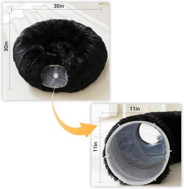 Туннель-лежанка для котів HIPIPET з плюшу, чорного кольору, для закритих приміщень, багатофункціональна іграшка для кошенят, середніх та великих котів