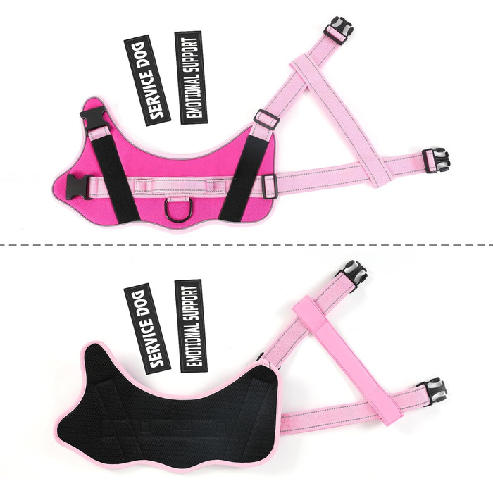 Шлейка для собак Voopet для емоційної підтримки, професійний сервіс, для малих, середніх та великих собак, світловідбиваюча, дихаюча та регульована, запобігає тязі/нудоті, ESA XXS (рожево-рожевий)
