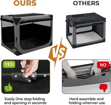 Складана переносна будка для собак великих порід, м'яка, для подорожей, всередині та зовні, сітчасте вікно, темно-сірий колір, 91.4 x 63.5 x 63.5 см