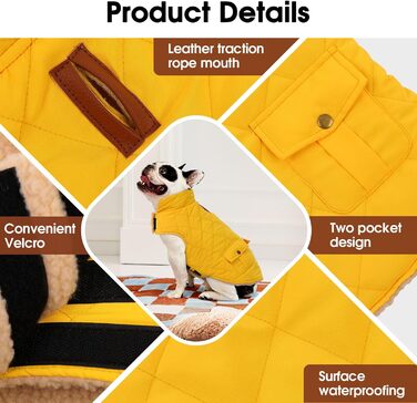 Зимовий теплий одяг для собак CITE TOILE - куртка з флісу для собак, з отвором для шлейки, жовта (M)