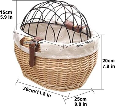 Корзина для собак на велосипед з металевим покриттям, плетені корзинки для тварин, корзина для велосипеда з лози для маленьких собак, котів та інших домашніх тварин