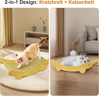 LUMIN TUTU Котячий будиночок 2-в-1: когтеточка та ліжко для котів, 59x34 см, міцний, з натурального льону, без виділення ворсу