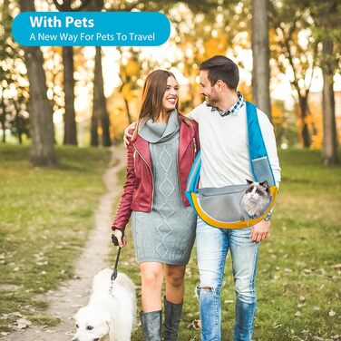 PETCUTE Сумка-переноска для собак, блакитна. Зручна переноска для цуценят та малих собак, з регульованою ручкою та безпечною шлейкою. Має дихаючу сітку та передню кишеню. Ідеально для прогулянок на свіжому повітрі.