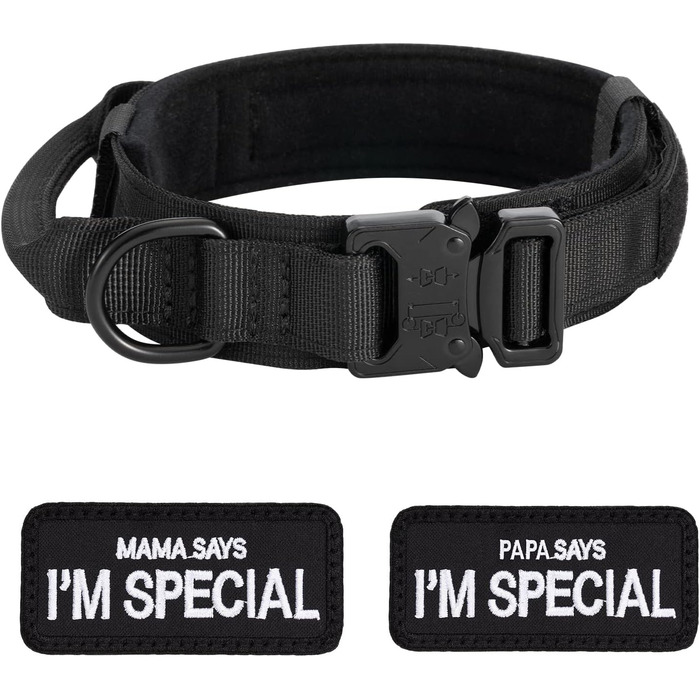 Нашийник для собак регульований з контролем, тактичний нашийник з нейлону, з м'якою підкладкою, з металевою застібкою, для середніх та великих собак, для полювання, тренувань, активного відпочинку, чорний, розмір L (45-54 см)