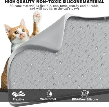 Килимок для котів Silikon Katzenklo XXL 88x56 см сірий - водонепроникний, антиковзкий, легкий у догляді для мисок та лотка