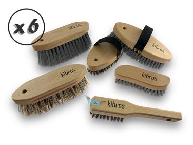 Набір з 10 комплектів для догляду за кіньми Kibros LOTEQUIT6x10 — 60 якісних щіток для чищення коней та поні, для тіла, голови та копит