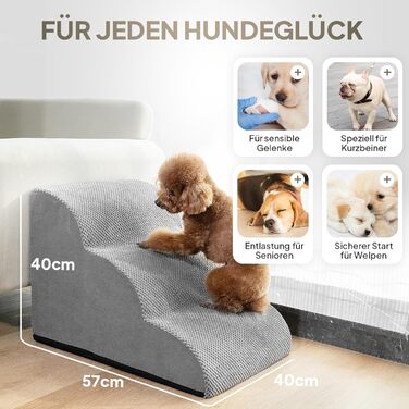 Сходинки для собак Mora Pets: 2/3 сходинки для маленьких собак та котів, зручні та безпечні, сірий колір