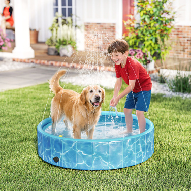 PawHut Dog Pool Складаний дитячий басейн з фонтаном і подушкою для води Ø120 x 30 см Нековзна ванна для собак і кішок Басейн для собак і кішок | Аосом