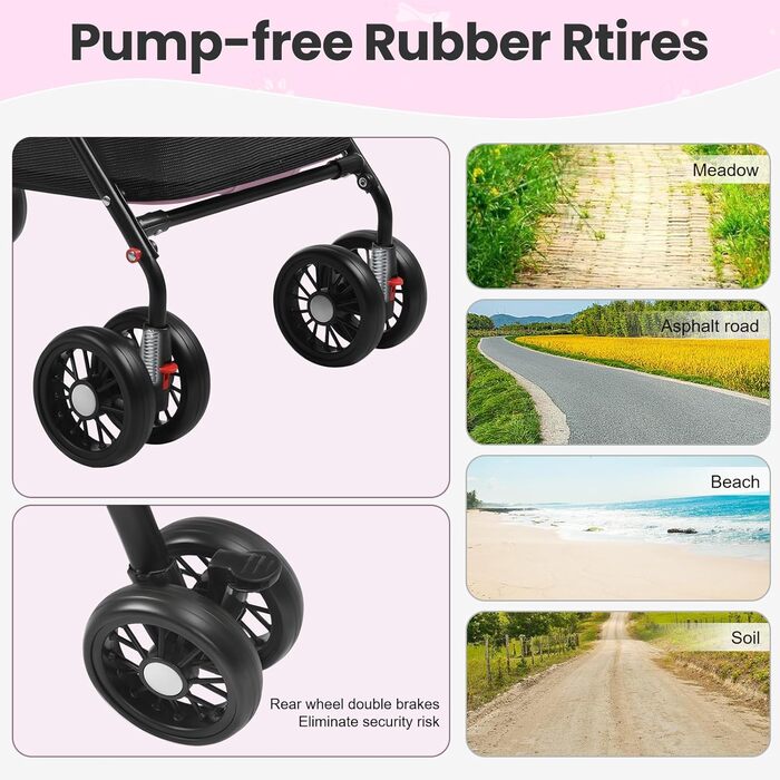 Складана візок для тварин до 10 кг з амортизаторами 360° та сонцезахистом - Легкий бугі для котів/маленьких собак (чорний)