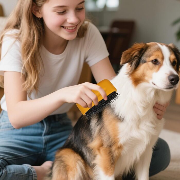 Щітка для котів для видалення шерсті, гребінець для розплутування - інструмент для догляду за довгошерстими собаками та котами, щоденна щітка для миття та дому, білий (жовтий)