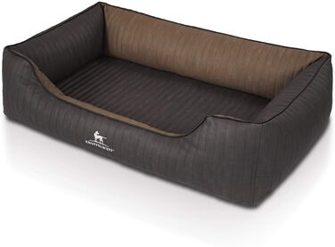 Ортопедичне собаче ліжко Knuffelwuff Outback XXL з лазерного стеганого штучного шкіряного покриття, 120 x 85 см - знімний чохол - легко мити - для великих, середніх та маленьких собак (Чорний/Бежевий, L 120 x W 85 x H 25 см)