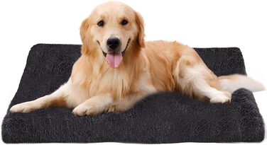М'яке собаче ліжко для собак середніх порід, 95 x 65 см, плюшеве, ортопедичне, з неслизьким дном, легко миється, темно-сіре