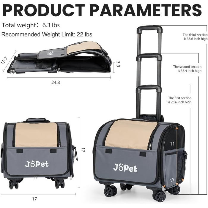 Транспортувальна сумка для домашніх тварин на колесах, рюкзак для собак та котів, сумка-переноска, оливковий колір