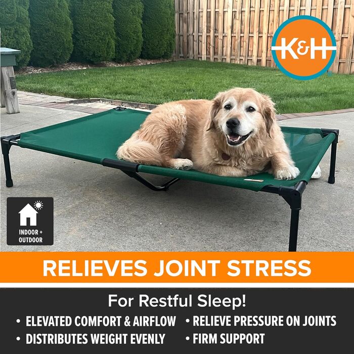 Підняте вуличне ліжко для собак K&H PET PRODUCTS, охолоджуюче, з дихаючою сіткою, знімний чохол, металевий каркас, для середніх порід, портативне
