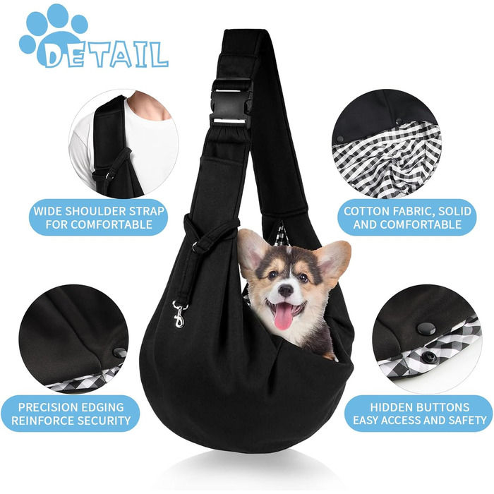 Сумка-переноска для домашніх тварин, регульована переноска для собак, реверсивна переноска для маленьких собак до 7 кг, переноска для собак, переноска для собак для прогулянок та активностей на відкритому повітрі (чорний)