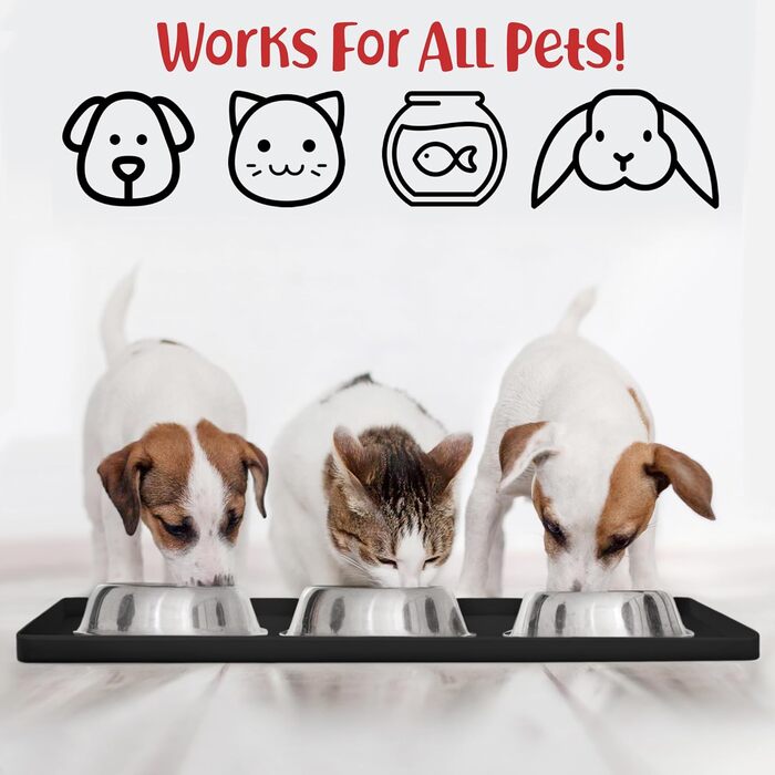 Підкладка під миску для собак DogBuddy, чорна, водонепроникна, силіконова, з високими бортиками (48 x 30,5 см)